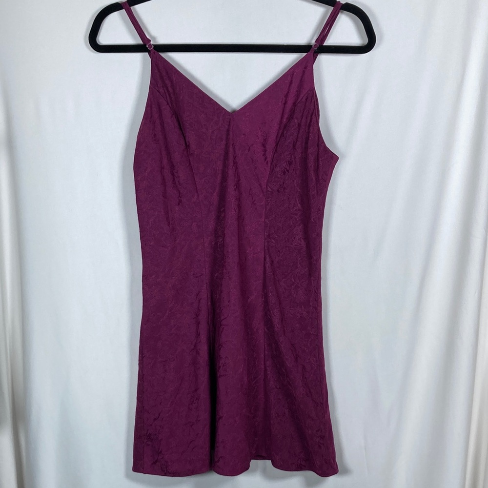 90s Y2K Slip Dress Vintage Cacique Wine colored Floral Textured Jacquard Sz S